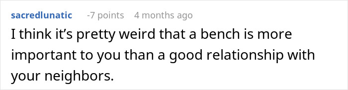 Couple Wants Their Bench Back After Neighbor Makes It Usable Again, Police Get Involved Couple Wants Their Bench Back After Neighbor Makes It Usable Again, Police Get Involved