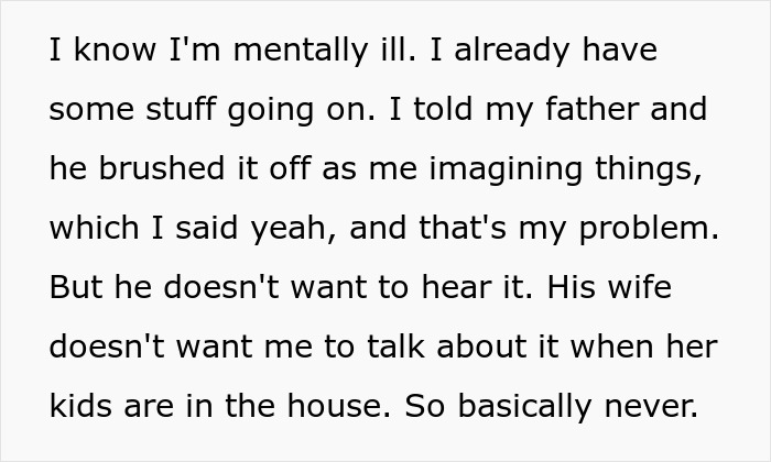 “I Know I’m Mentally Ill”: 16YO’s Mental Illness Ignored By Dad And Stepmom, She Lashes Out “I Know I’m Mentally Ill”: 16YO’s Mental Illness Ignored By Dad And Stepmom, She Lashes Out