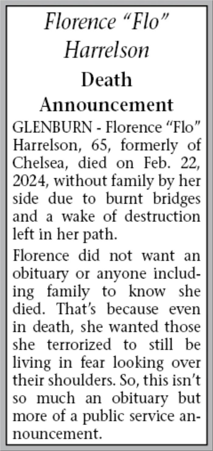 Daughter Breaks Silence After Going Viral For Brutal 4-Sentence Obituary For Her Mom Daughter Breaks Silence After Going Viral For Brutal 4-Sentence Obituary For Her Mom