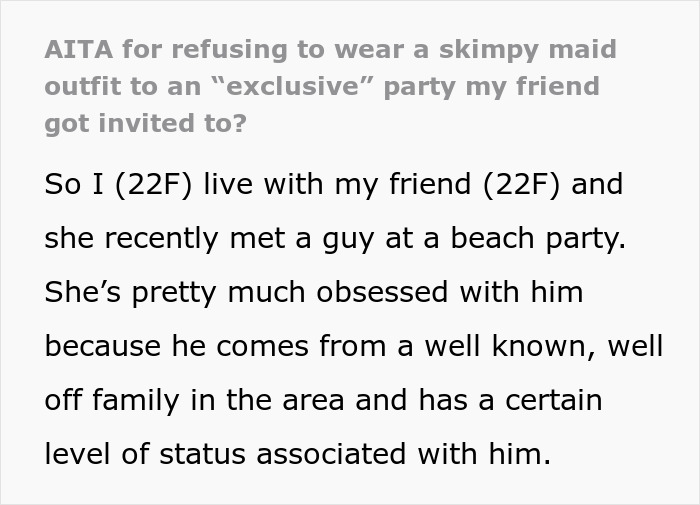 Woman Accused Of Being Unsupportive By Skipping Friend’s BF’s Party Because Of The Dress Code Woman Accused Of Being Unsupportive By Skipping Friend’s BF’s Party Because Of The Dress Code