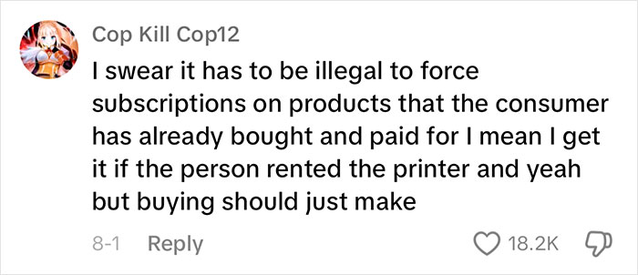 Woman Mad Because Of Inability To Use Printer Unless She Pays A Monthly Subscription Woman Mad Because Of Inability To Use Printer Unless She Pays A Monthly Subscription