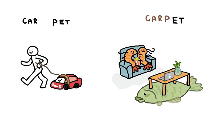 22 Illustrations Highlighting The Funny Differences Between Words That I Created