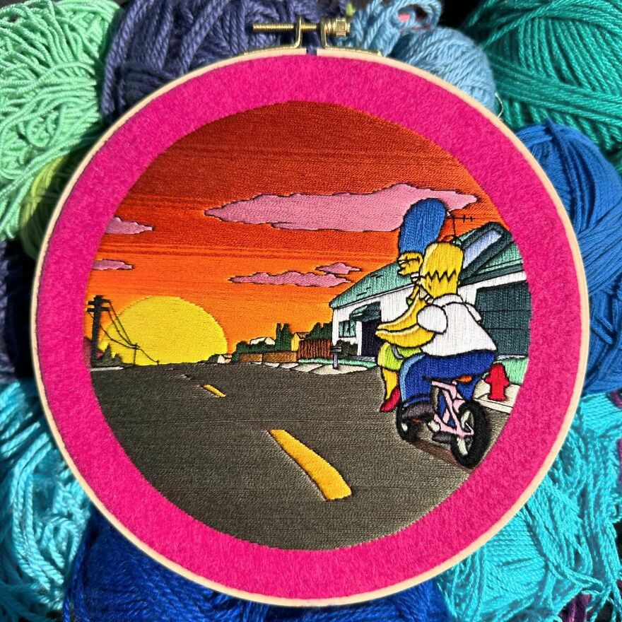 Artist’s 44 Embroidered Scenes From The Simpsons That Take 10 To 30 Hours Each To Make (New Pics)
