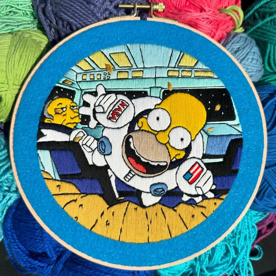 Artist’s 44 Embroidered Scenes From The Simpsons That Take 10 To 30 Hours Each To Make (New Pics)