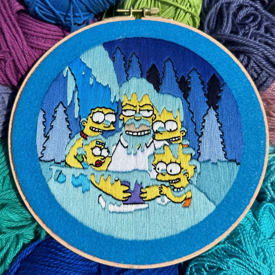 Artist’s 44 Embroidered Scenes From The Simpsons That Take 10 To 30 Hours Each To Make (New Pics)