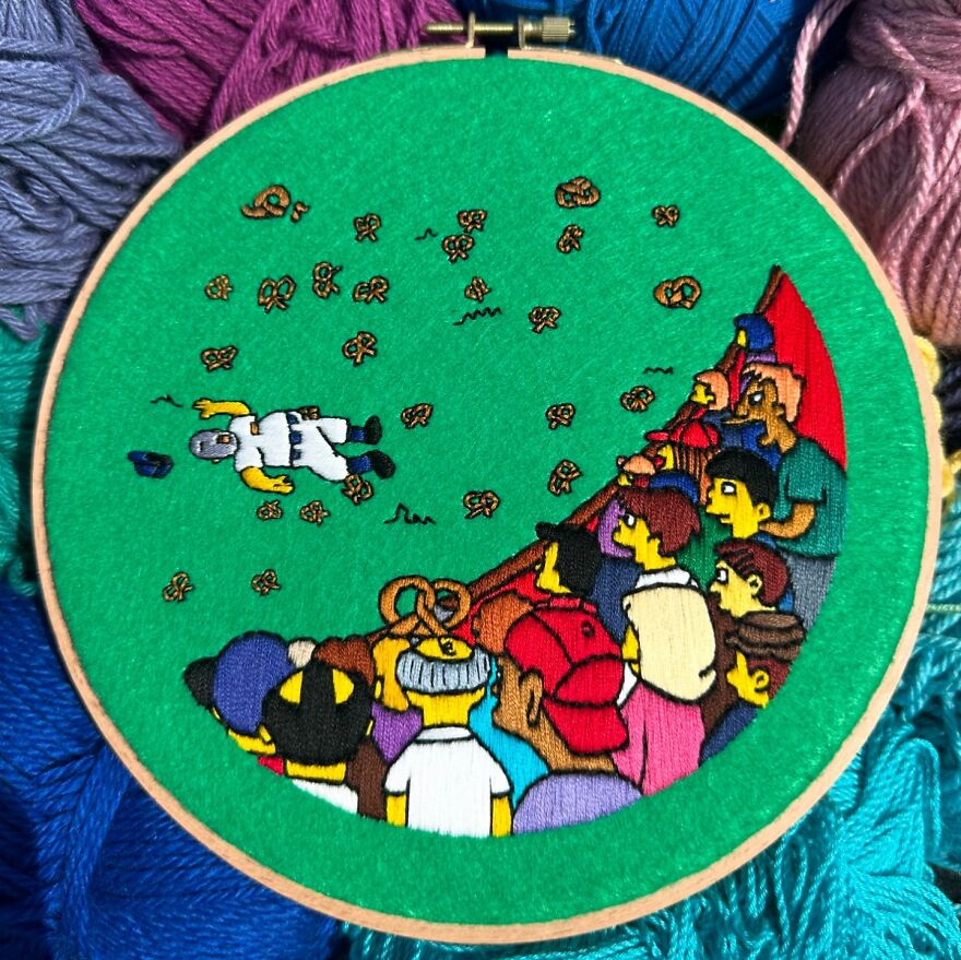 Artist’s 44 Embroidered Scenes From The Simpsons That Take 10 To 30 Hours Each To Make (New Pics)