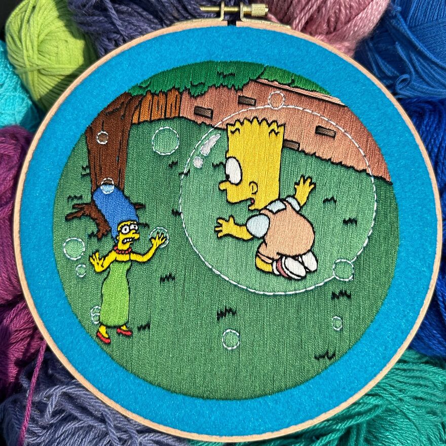 Artist’s 44 Embroidered Scenes From The Simpsons That Take 10 To 30 Hours Each To Make (New Pics)