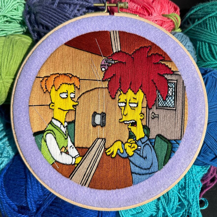 Artist’s 44 Embroidered Scenes From The Simpsons That Take 10 To 30 Hours Each To Make (New Pics)