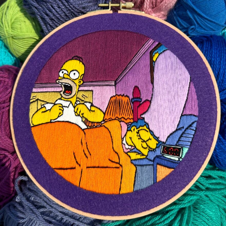 Artist’s 44 Embroidered Scenes From The Simpsons That Take 10 To 30 Hours Each To Make (New Pics)