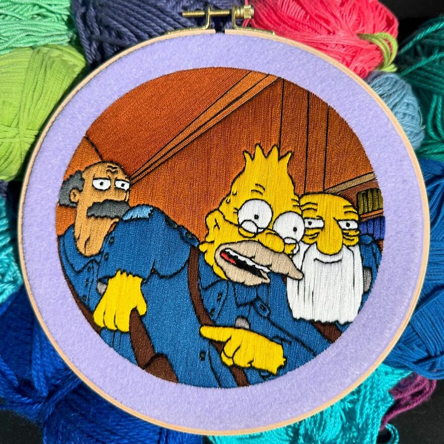 Artist’s 44 Embroidered Scenes From The Simpsons That Take 10 To 30 Hours Each To Make (New Pics)