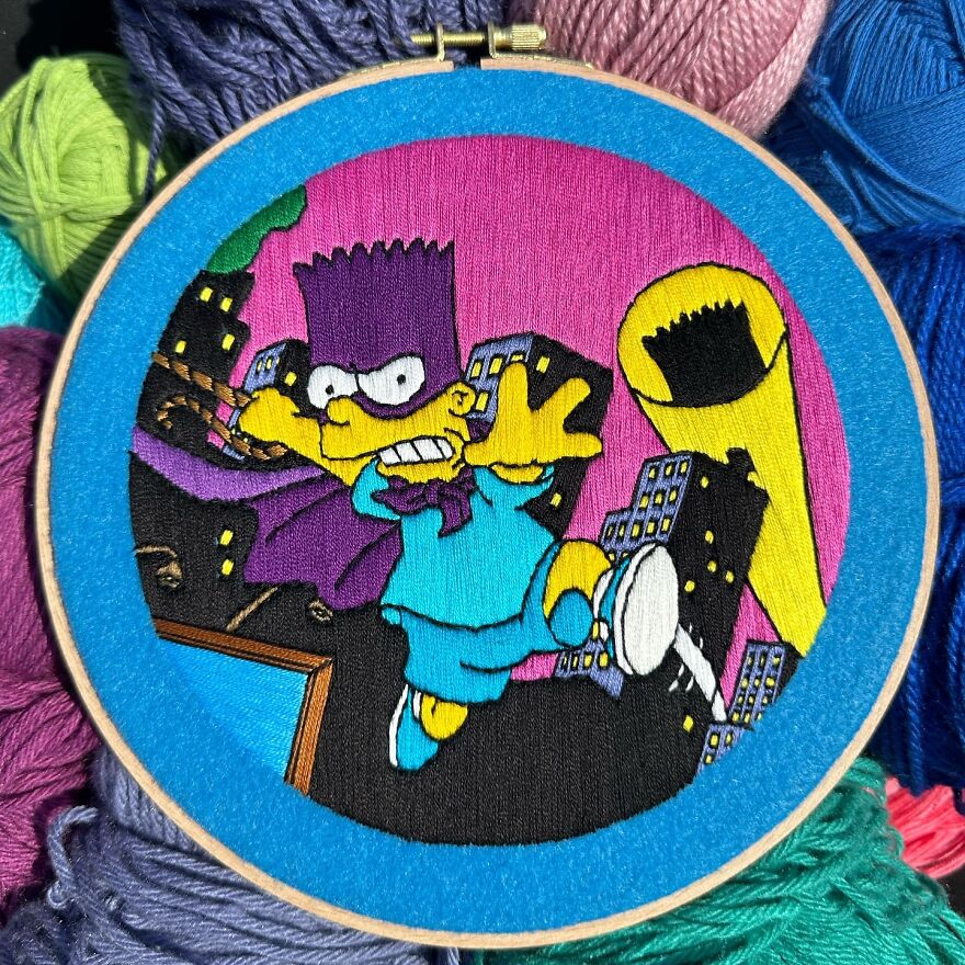 Artist’s 44 Embroidered Scenes From The Simpsons That Take 10 To 30 Hours Each To Make (New Pics)