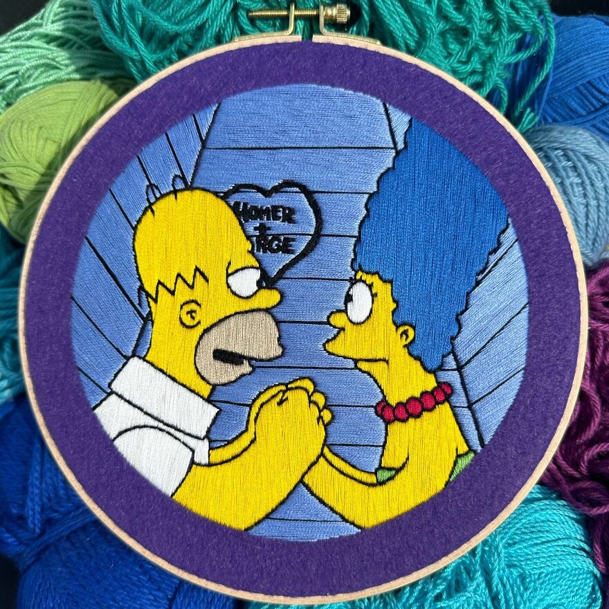 Artist’s 44 Embroidered Scenes From The Simpsons That Take 10 To 30 Hours Each To Make (New Pics)