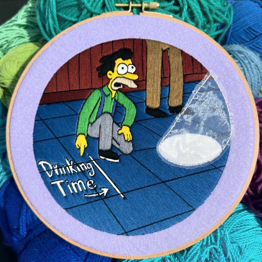 Artist’s 44 Embroidered Scenes From The Simpsons That Take 10 To 30 Hours Each To Make (New Pics)
