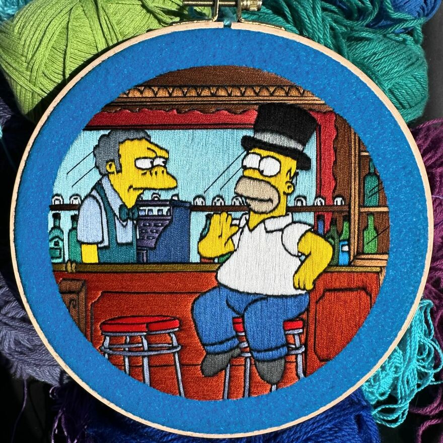 Artist’s 44 Embroidered Scenes From The Simpsons That Take 10 To 30 Hours Each To Make (New Pics)