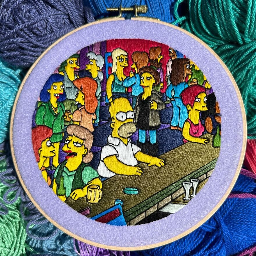 Artist’s 44 Embroidered Scenes From The Simpsons That Take 10 To 30 Hours Each To Make (New Pics)