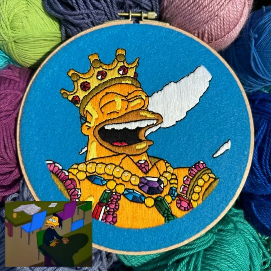 Artist’s 44 Embroidered Scenes From The Simpsons That Take 10 To 30 Hours Each To Make (New Pics)