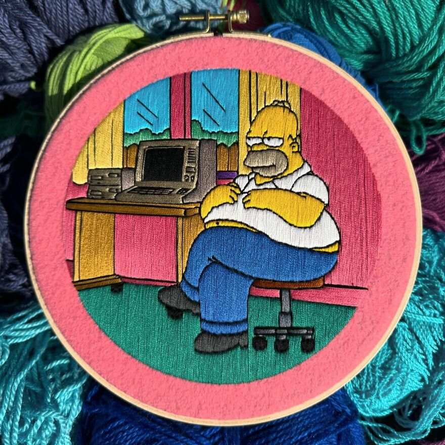 Artist’s 44 Embroidered Scenes From The Simpsons That Take 10 To 30 Hours Each To Make (New Pics)