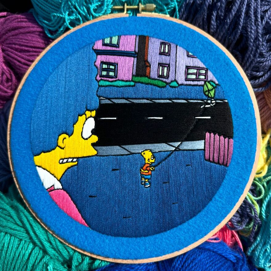 Artist’s 44 Embroidered Scenes From The Simpsons That Take 10 To 30 Hours Each To Make (New Pics)