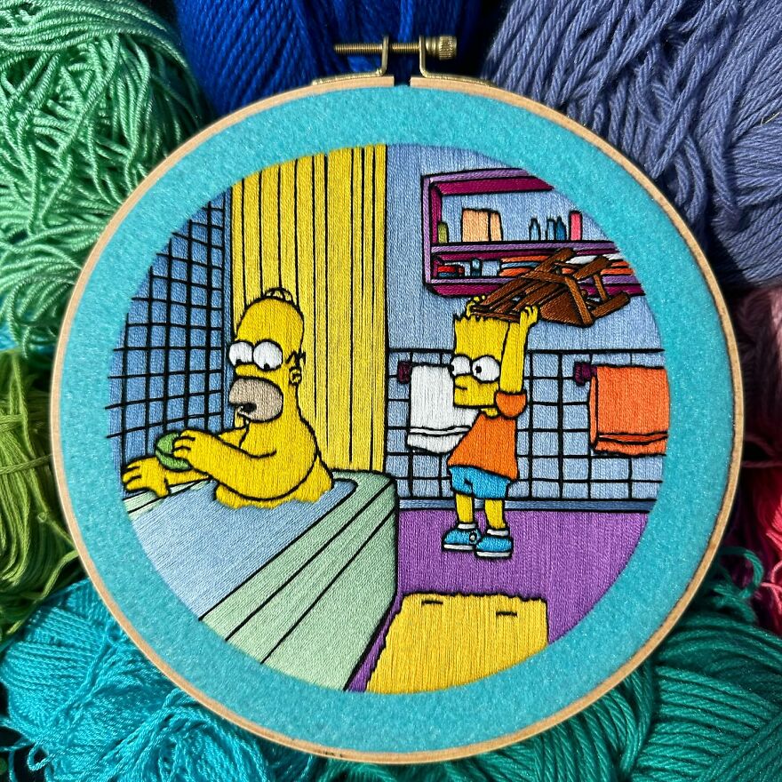 Artist’s 44 Embroidered Scenes From The Simpsons That Take 10 To 30 Hours Each To Make (New Pics)