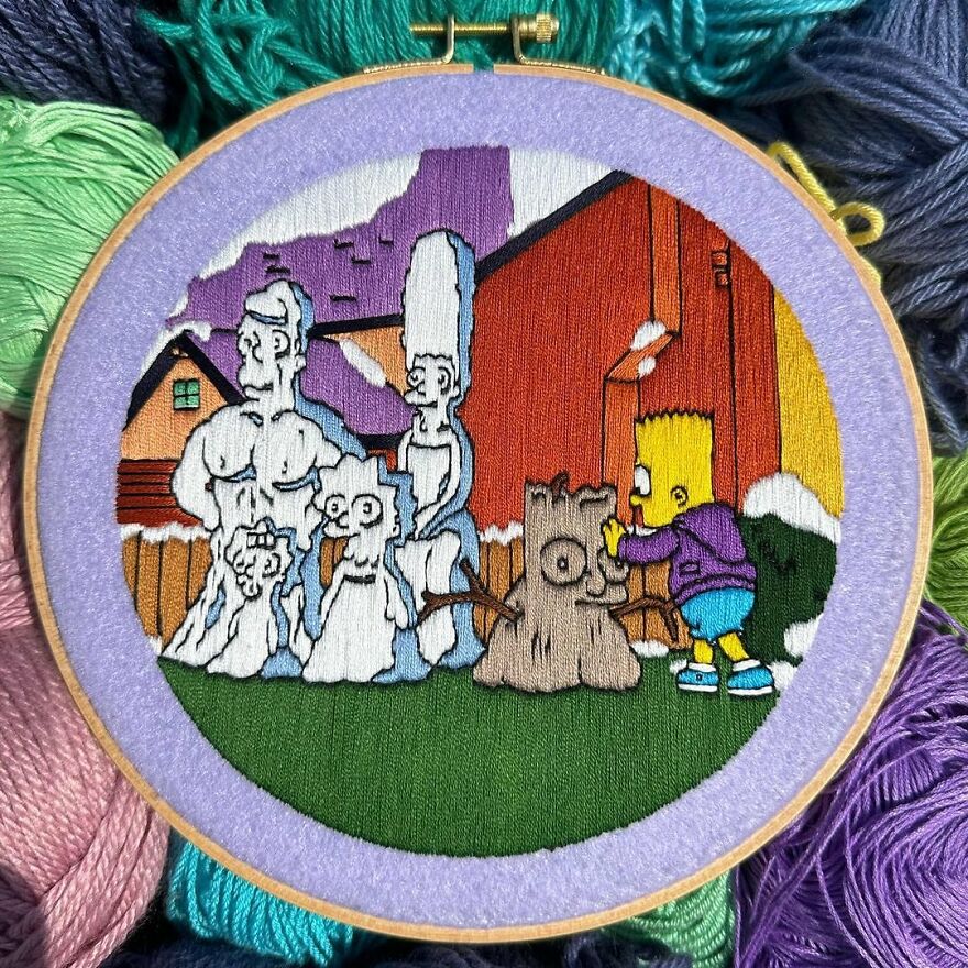 Artist’s 44 Embroidered Scenes From The Simpsons That Take 10 To 30 Hours Each To Make (New Pics)