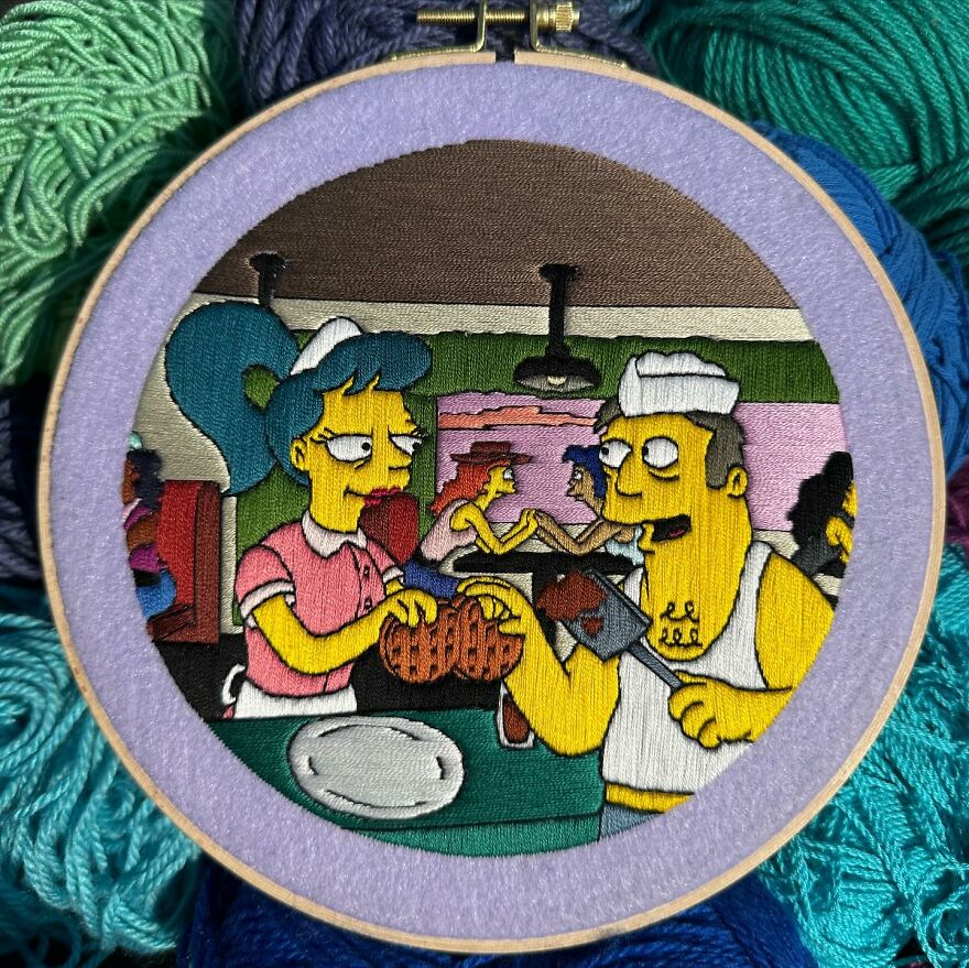 Artist’s 44 Embroidered Scenes From The Simpsons That Take 10 To 30 Hours Each To Make (New Pics)