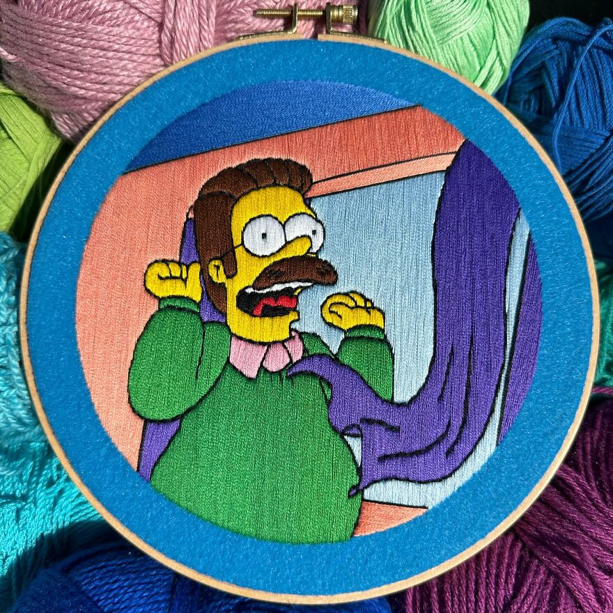 Artist’s 44 Embroidered Scenes From The Simpsons That Take 10 To 30 Hours Each To Make (New Pics)