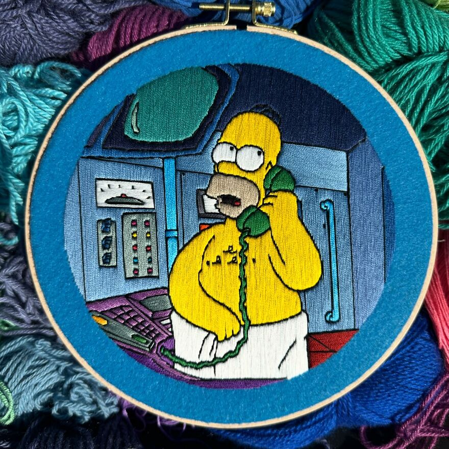Artist’s 44 Embroidered Scenes From The Simpsons That Take 10 To 30 Hours Each To Make (New Pics)