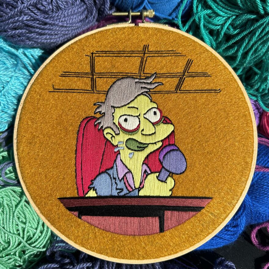 Artist’s 44 Embroidered Scenes From The Simpsons That Take 10 To 30 Hours Each To Make (New Pics)