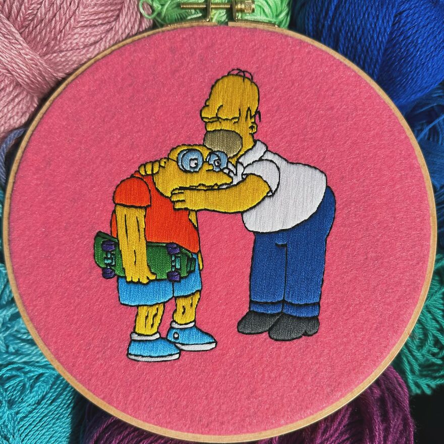 Artist’s 44 Embroidered Scenes From The Simpsons That Take 10 To 30 Hours Each To Make (New Pics)