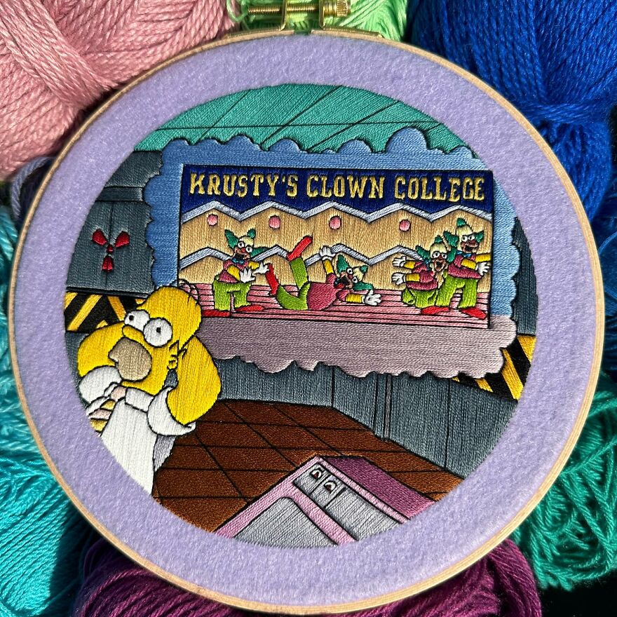 Artist’s 44 Embroidered Scenes From The Simpsons That Take 10 To 30 Hours Each To Make (New Pics)