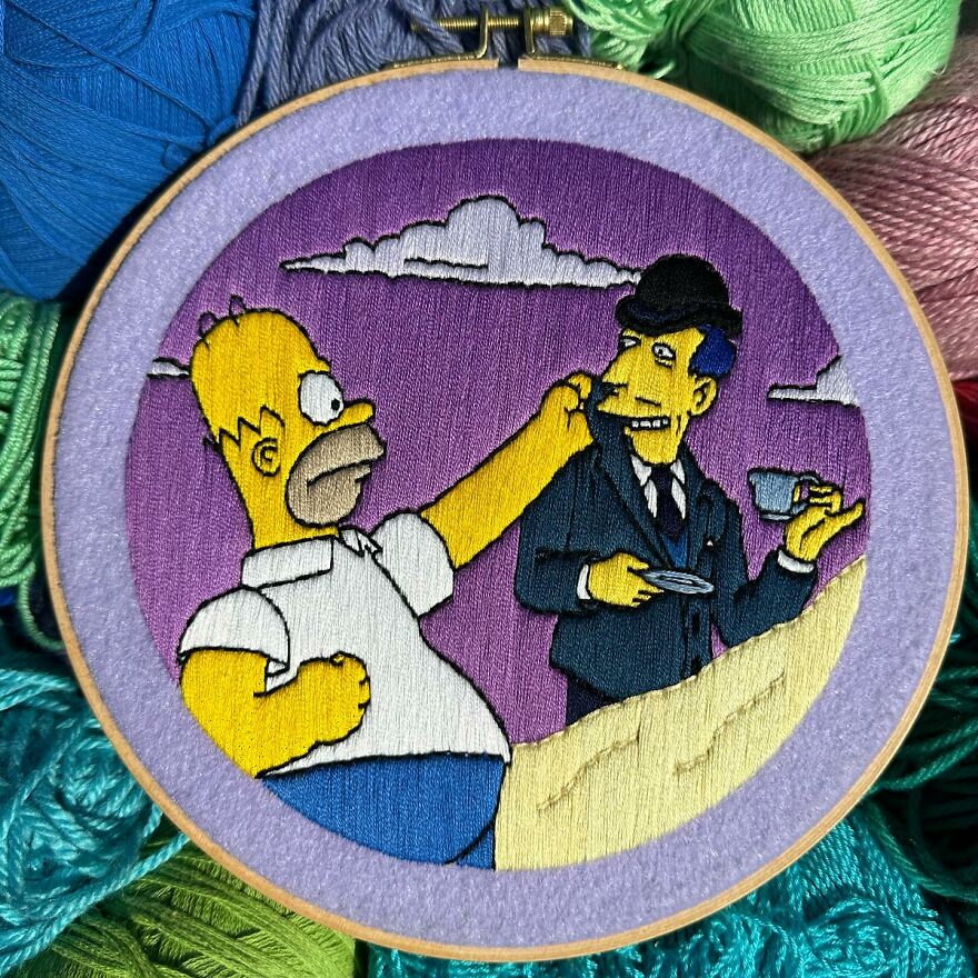 Artist’s 44 Embroidered Scenes From The Simpsons That Take 10 To 30 Hours Each To Make (New Pics)