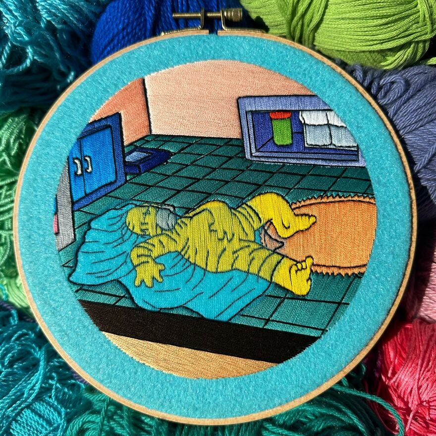 Artist’s 44 Embroidered Scenes From The Simpsons That Take 10 To 30 Hours Each To Make (New Pics)