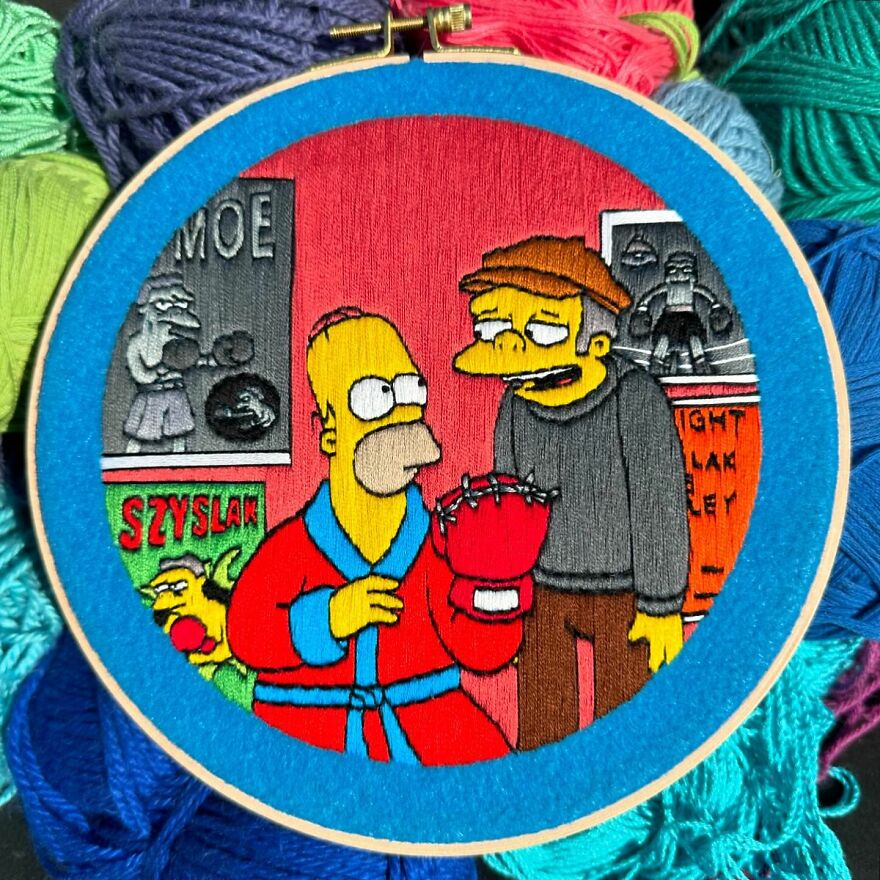 Artist’s 44 Embroidered Scenes From The Simpsons That Take 10 To 30 Hours Each To Make (New Pics)