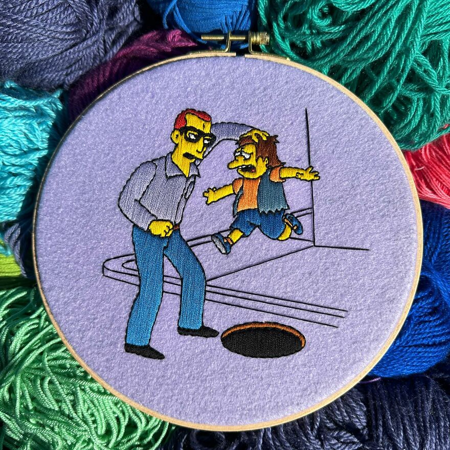 Artist’s 44 Embroidered Scenes From The Simpsons That Take 10 To 30 Hours Each To Make (New Pics)