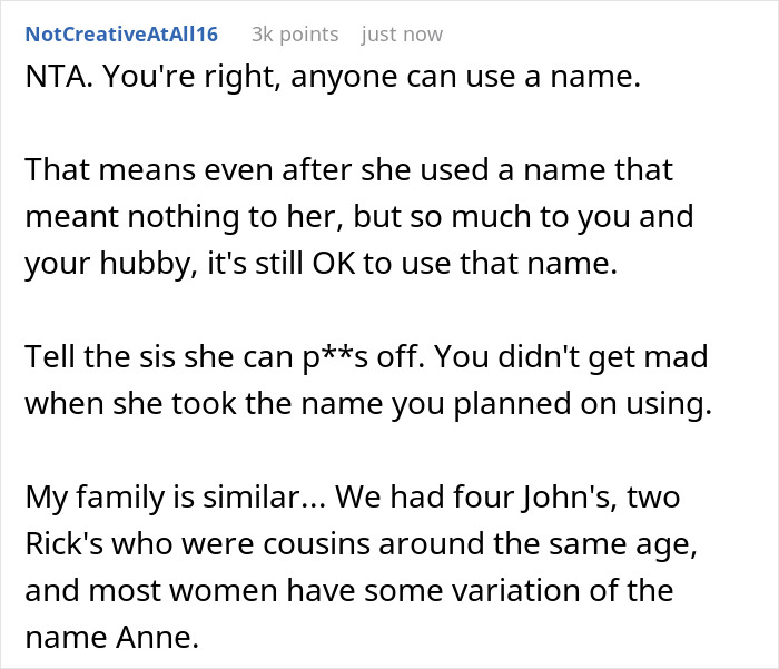 SIL Steals Woman’s Favorite Baby Name, Is Livid When She Still Gives Her Baby The Same Name SIL Steals Woman’s Favorite Baby Name, Is Livid When She Still Gives Her Baby The Same Name