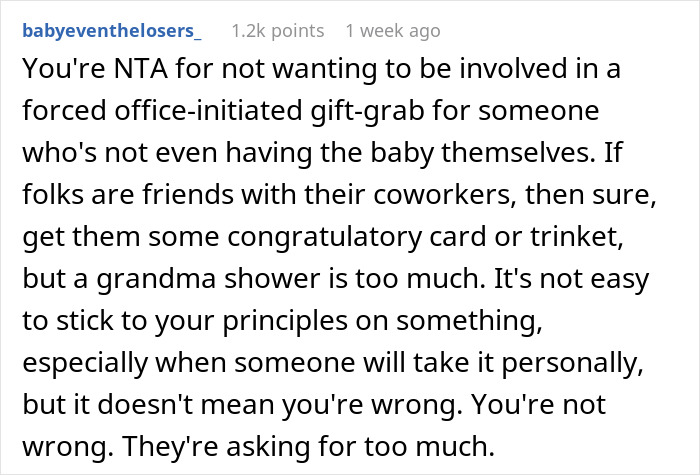 “I Feel Like I Am Right”: Woman Asks If She’s A Jerk To Boycott “Grandma Shower” At Work “I Feel Like I Am Right”: Woman Asks If She’s A Jerk To Boycott “Grandma Shower” At Work