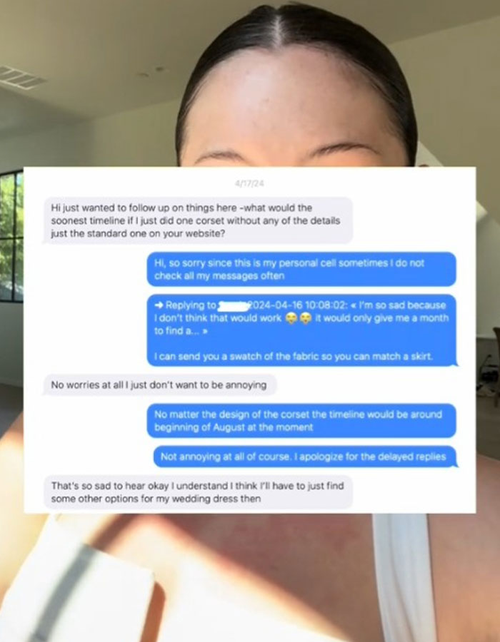 Bride’s Scam Claim Against Dress Designer Sparks Fierce Debate After Business Exposes Their Texts Bride’s Scam Claim Against Dress Designer Sparks Fierce Debate After Business Exposes Their Texts