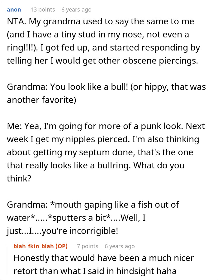 Lady Tells Grandkid She Looks Like A Bull With Her Nose Ring, She Dubs Her Ronald McDonald In Return Lady Tells Grandkid She Looks Like A Bull With Her Nose Ring, She Dubs Her Ronald McDonald In Return