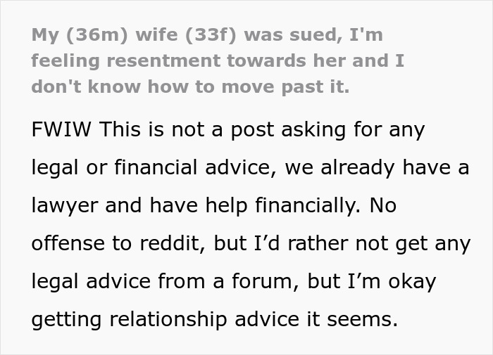 Woman&rsquo;s &ldquo;Stupid Lawsuit&rdquo; Empties Couple&rsquo;s Savings, Husband Can&rsquo;t Move Past It