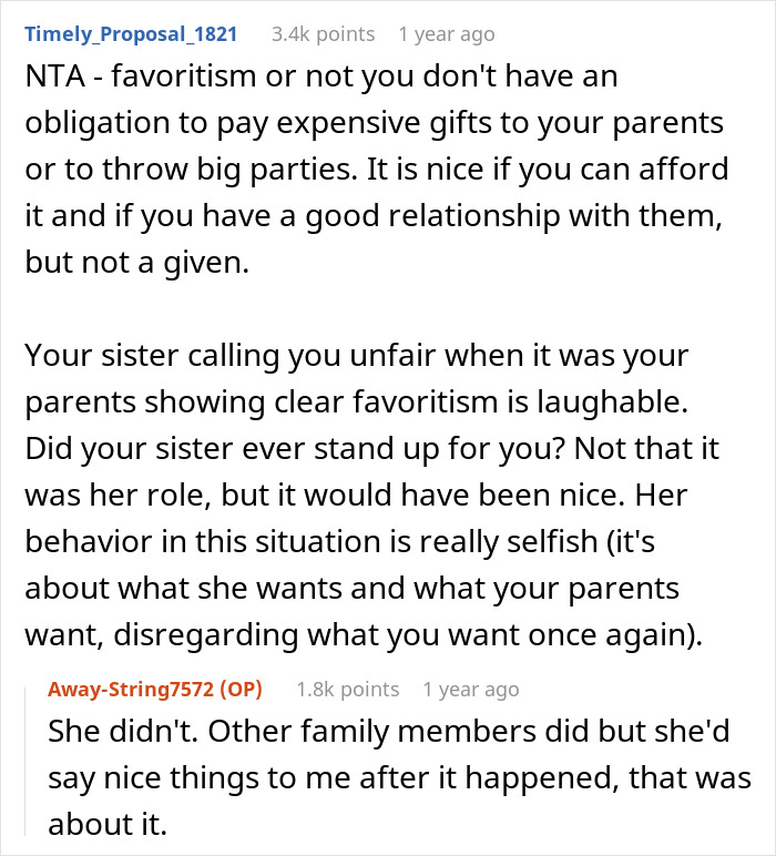 Woman Rejects Sister’s Request To Help With Parents’ Anniversary After Years Of ‘Favoritism’ Woman Rejects Sister’s Request To Help With Parents’ Anniversary After Years Of ‘Favoritism’