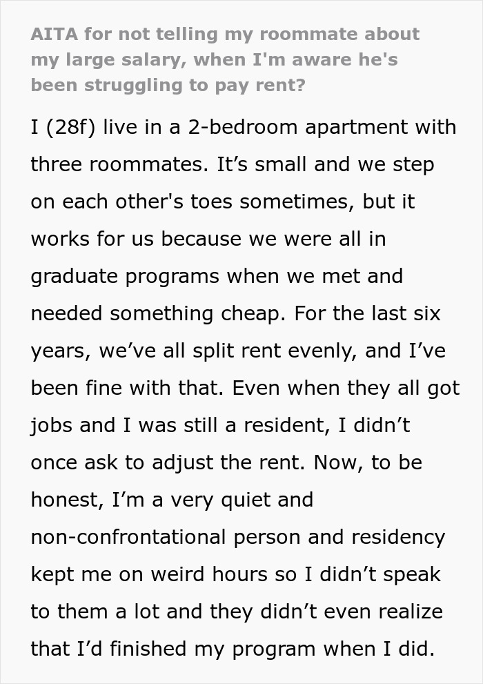 Woman Decides To Move Out After Roommates Find Out Her Salary: “Been Struggling To Pay Rent” Woman Decides To Move Out After Roommates Find Out Her Salary: “Been Struggling To Pay Rent”
