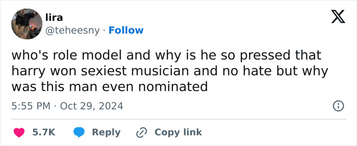 Harry Styles Crowned People’s “Sexiest Musician Alive”, Runner-Up Slammed Over “Sore Loser” Rant Harry Styles Crowned People’s “Sexiest Musician Alive”, Runner-Up Slammed Over “Sore Loser” Rant