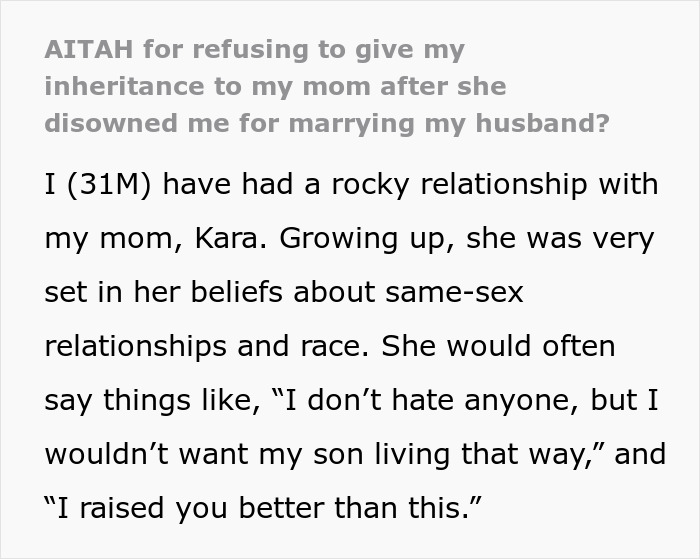 Mom Disowns Son After He Marries A Man, Now Wants His Inheritance Mom Disowns Son After He Marries A Man, Now Wants His Inheritance