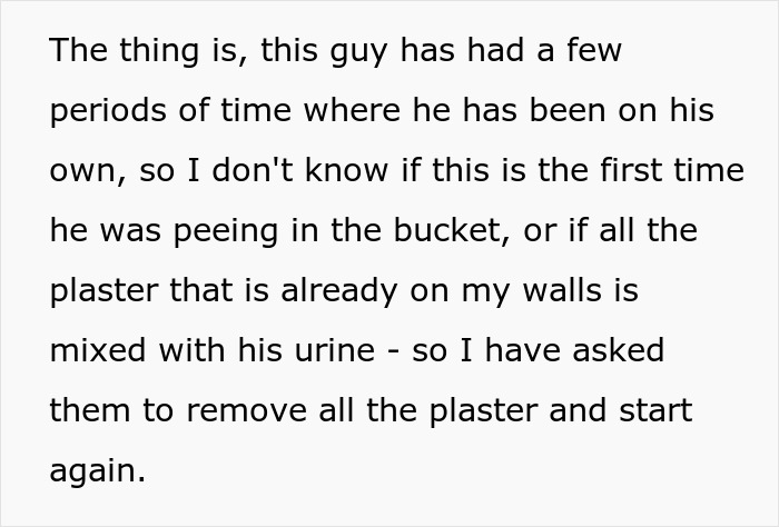 Woman Busts Worker Peeing In The Plaster Mix For Her Kitchen, Demands Company Take Everything Down Woman Busts Worker Peeing In The Plaster Mix For Her Kitchen, Demands Company Take Everything Down