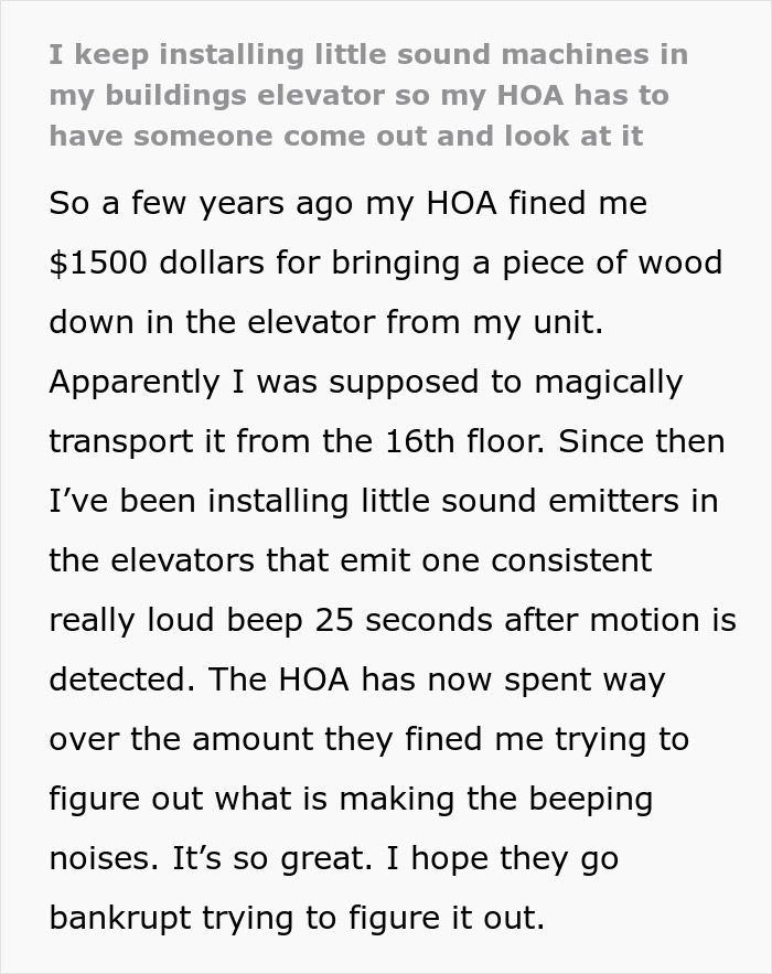 HOA Fine Guy $1,500 For A Piece Of Wood, His Revenge Makes Them Spend Way More HOA Fine Guy $1,500 For A Piece Of Wood, His Revenge Makes Them Spend Way More