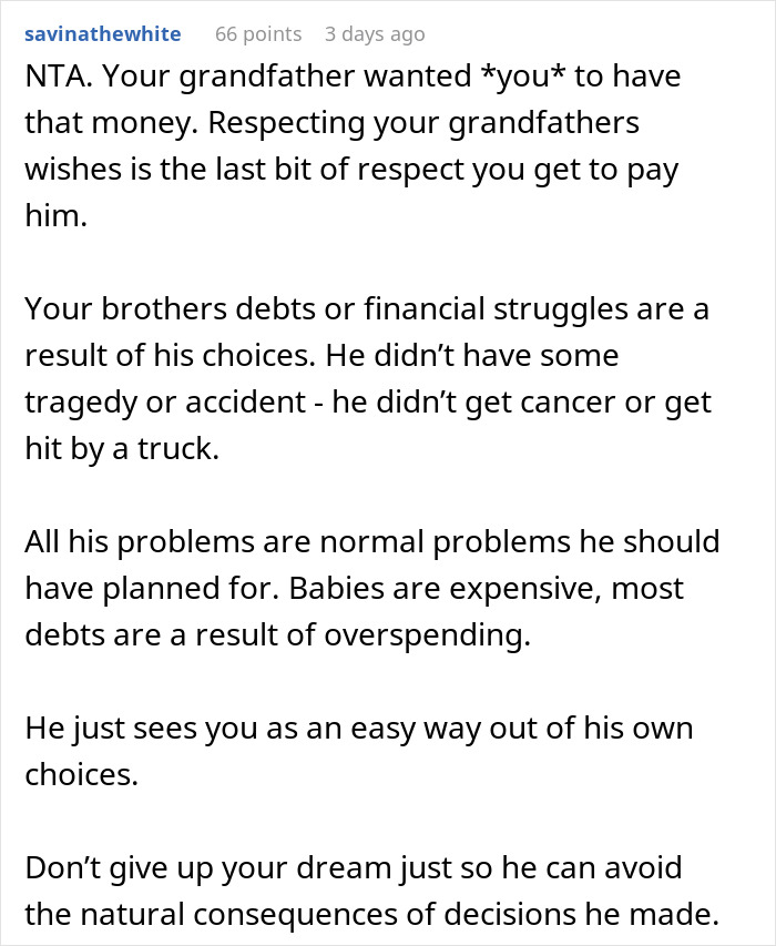 “I Feel Like The Bad Guy”: Man Refuses To Give Up On His Dream When Brother Asks For $30k “I Feel Like The Bad Guy”: Man Refuses To Give Up On His Dream When Brother Asks For $30k