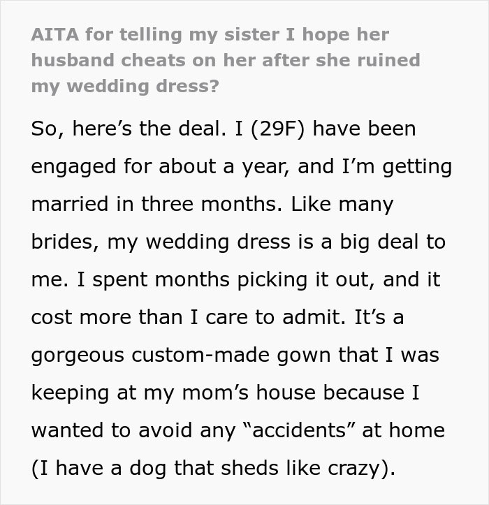 “I Hope Your Husband Cheats”: Woman Ruins Sister’s Wedding Dress, Her Clapback Makes Her Cry “I Hope Your Husband Cheats”: Woman Ruins Sister’s Wedding Dress, Her Clapback Makes Her Cry
