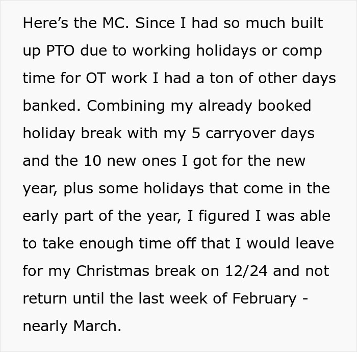 “Can’t Carry Over 1 PTO Day? See You In February”: Person Maliciously Complies “Can’t Carry Over 1 PTO Day? See You In February”: Person Maliciously Complies