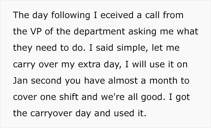 “Can’t Carry Over 1 PTO Day? See You In February”: Person Maliciously Complies “Can’t Carry Over 1 PTO Day? See You In February”: Person Maliciously Complies