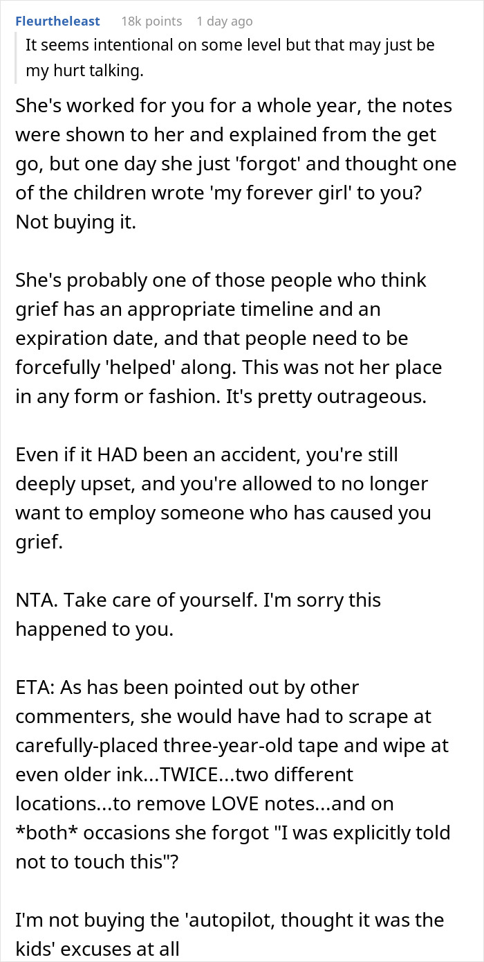 Woman Heartbroken After Babysitter Wipes Taped-Over Notes That Her Late Husband Left 3 Years Ago Woman Heartbroken After Babysitter Wipes Taped-Over Notes That Her Late Husband Left 3 Years Ago